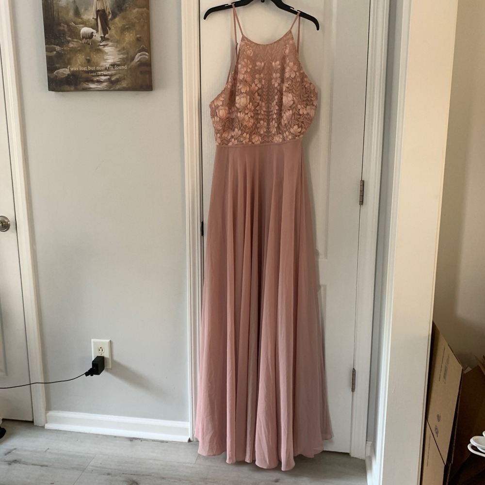 Jenny Yoo Blush Pink Floral Lace Halter Maxi Dress